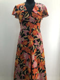 womens  vintage  Urban Village Vintage  summer  red  pink  orange  multi  maxi dress  maxi  Geraldine  frill sleeves  frill sleeve  Frill shoulders  frill detail  floral dress  dress  black  8  70s  1970s