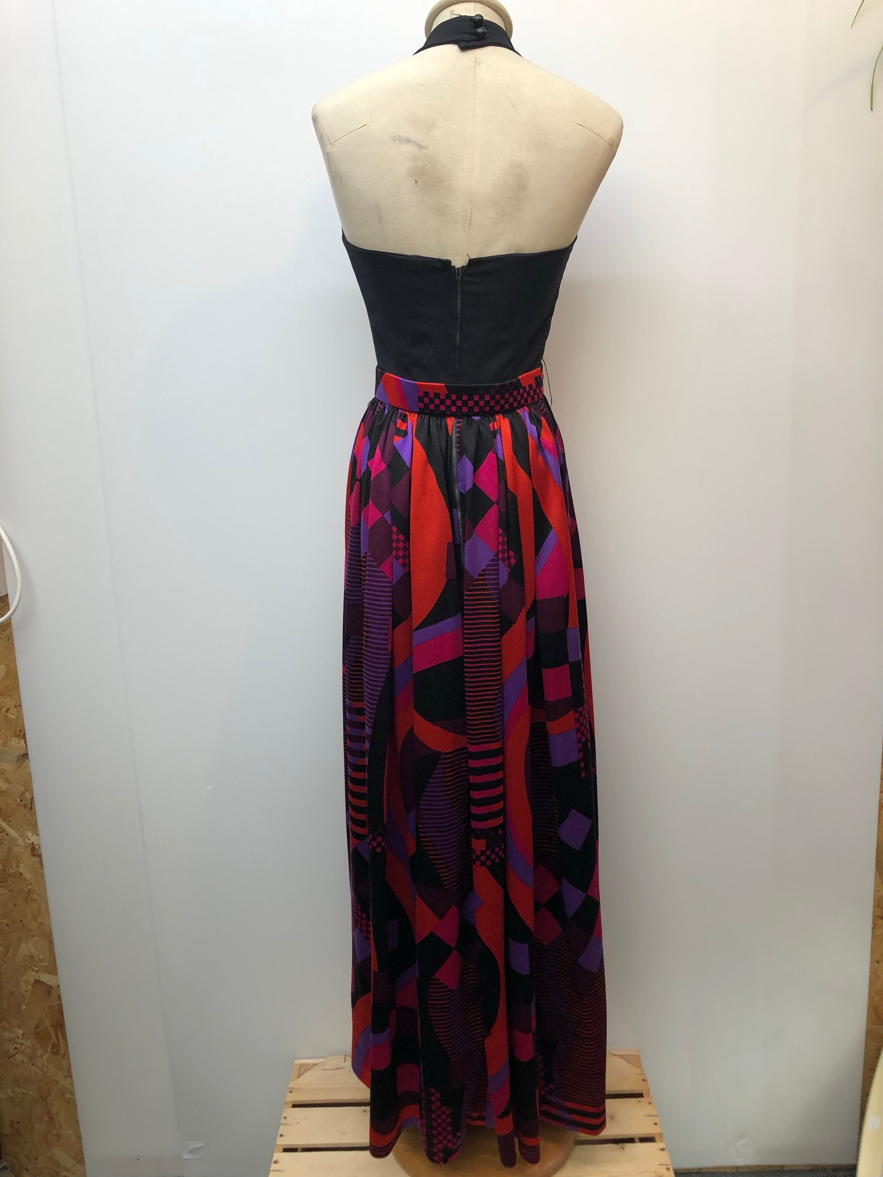 1970s Halter Neck Print Maxi Dress by Margaret of Leeds - Size 8