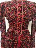 zip  womens  vintage  Urban Village Vintage  urban village  multi  maxi dress  high neck  floral print  dress  black  back zip  70s  70  1970s  10