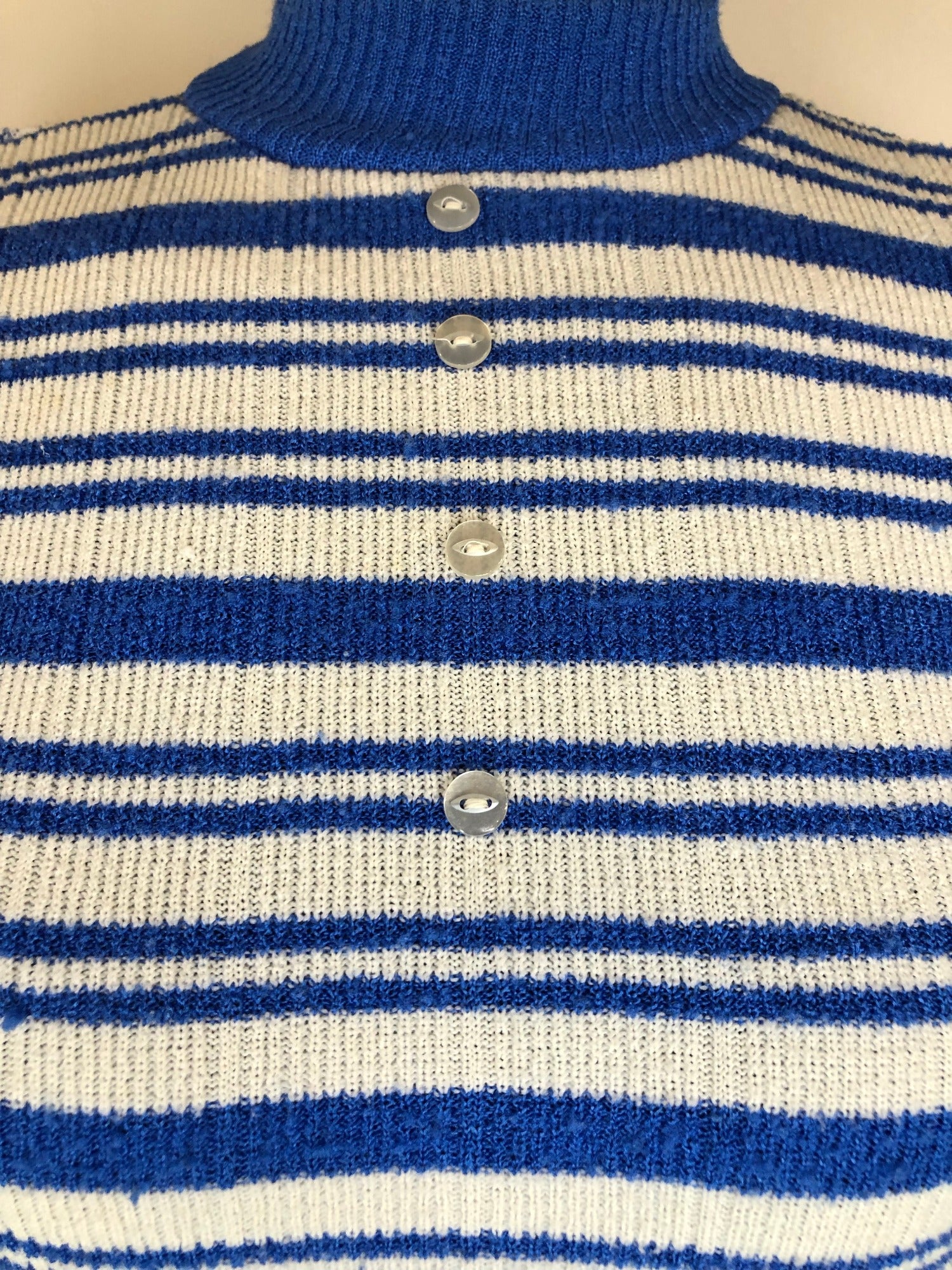 womens top  womens  white  vintage  Urban Village Vintage  urban village  tops  top  light knitwear  knitwear  high neck  decorative buttons  blue  70s  70  1970s  10