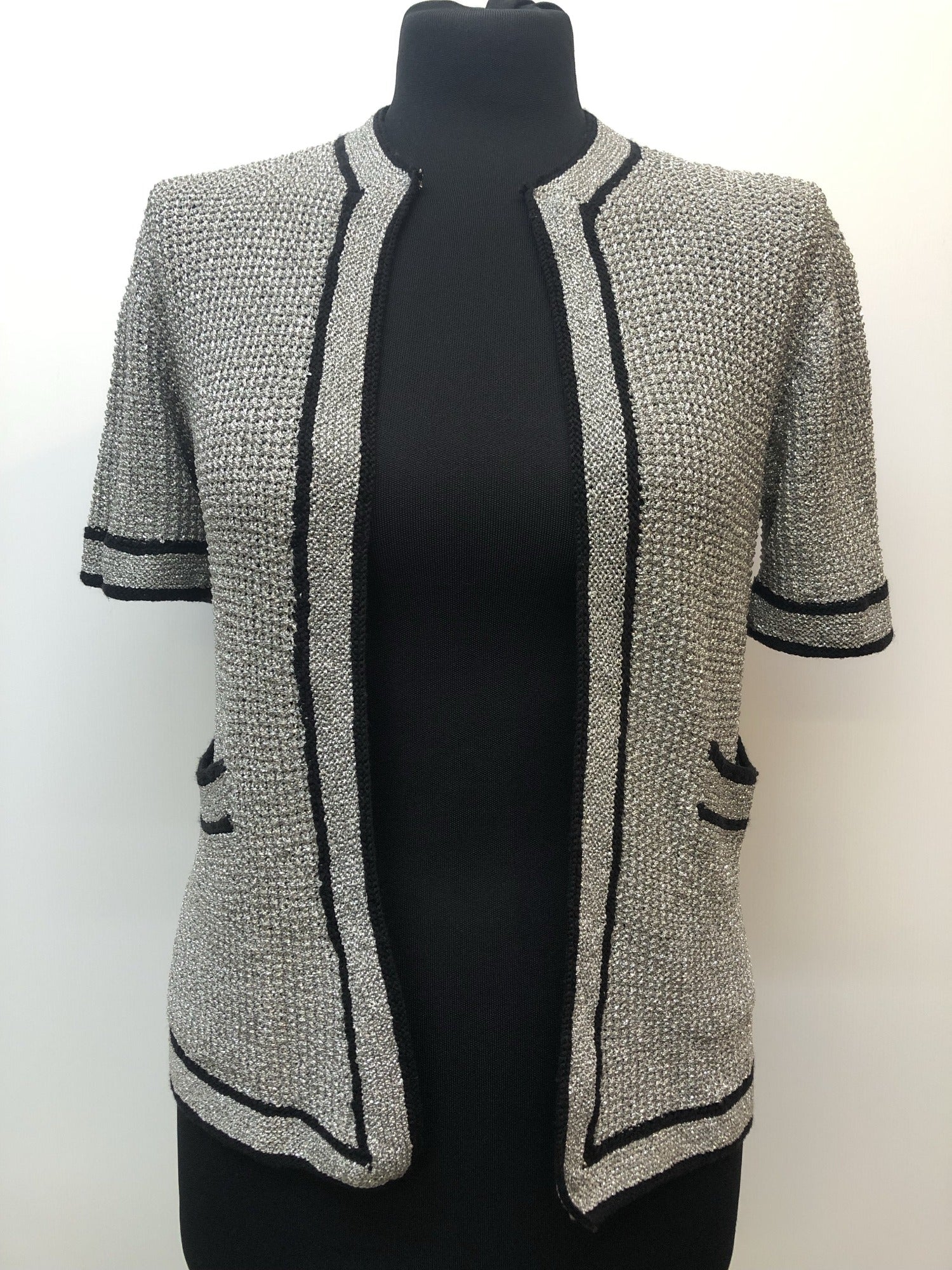 womens  vintage  vest  Urban Village Vintage  silver  open cardigan  metallic  jacket  cardigan  cardi  70s  1970s  10