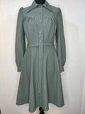 Vintage 1970s Dagger Collar Balloon Sleeve Dress in Green - Size UK 10