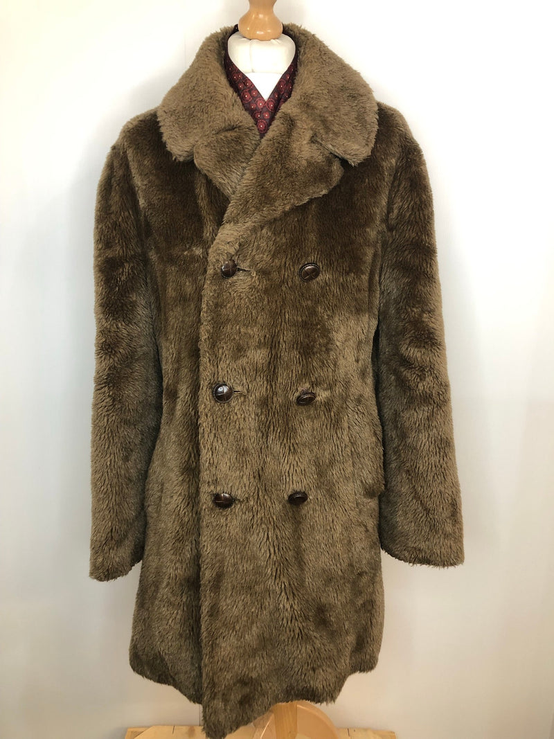 Winter Jacket  Winter Coat  winter  vintage  Urban Village Vintage  urban village  teddy  Mens jacket  mens coat  mens  long length coat  long length  L  Jacket  faux sheepskin  brown  70s  1970s