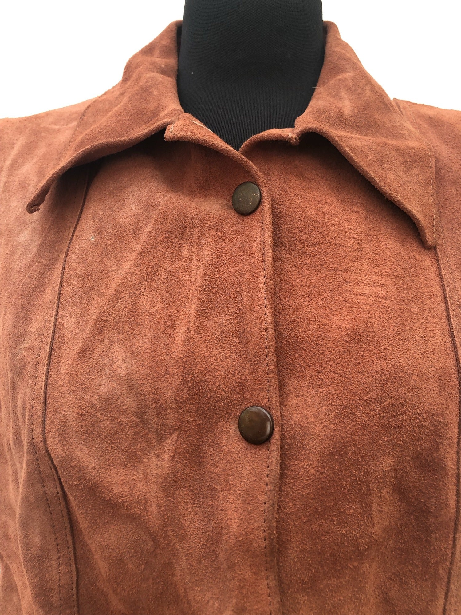 womens jacket  womens coat  womens  Walton Leatherwear  waistcoat  waist belt  vintage  vest  Urban Village Vintage  summer  Suede Jacket  Suede  press stud fastening  Jacket  fitted  collar  brown  70  1970s  12