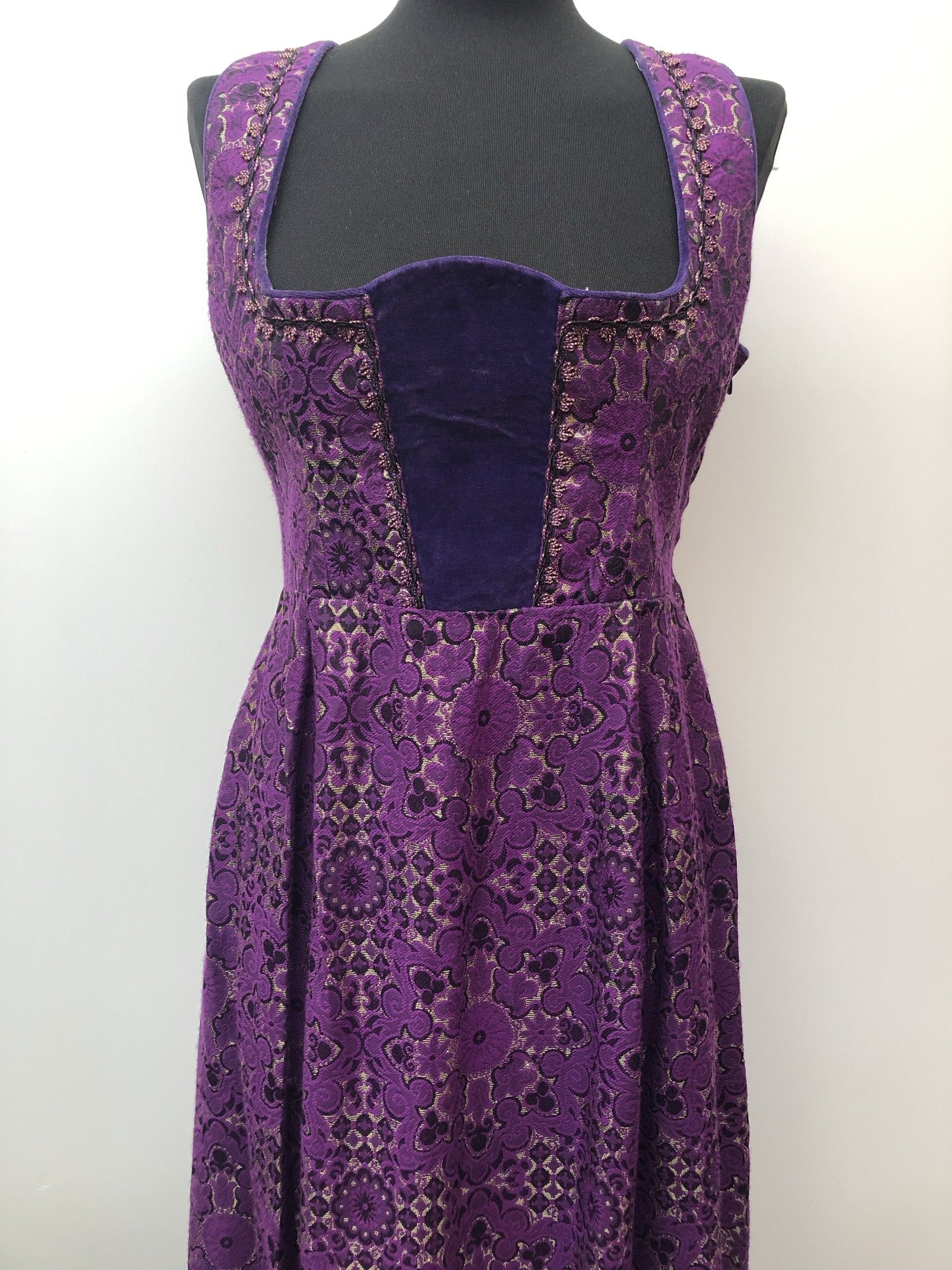 womens  vintage  Urban Village Vintage  summer  purple  medieval  maxi dress  maxi  floral dress  dress  basque design  70s  1970s  10