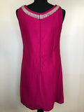 10  womens  vintage  stitch detailing  stitch detail  sleevless  silver beading  retro  polyester  pockets  pink  Montigo Bay  MOD  midi dress  midi  dress  beaded neckline  back zip  60s  1960s
