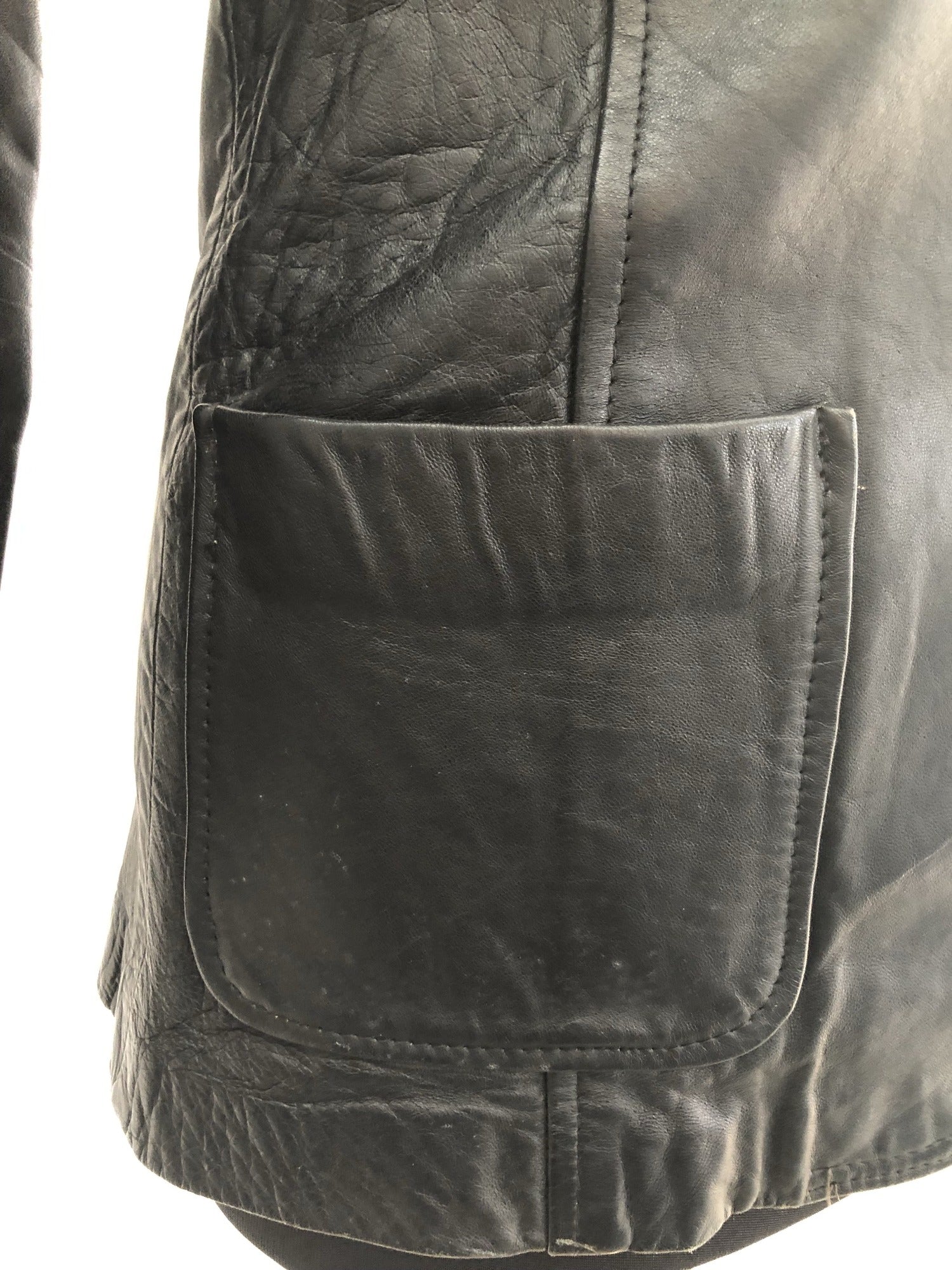 womens jacket  womens coat  womens  vintage  Urban Village Vintage  urban village  soft leather  pockets  pleat back  Leather Jacket  Leather  Jacket  button  Black Leather  Black Jacket  belt  8  70s  70  1970s