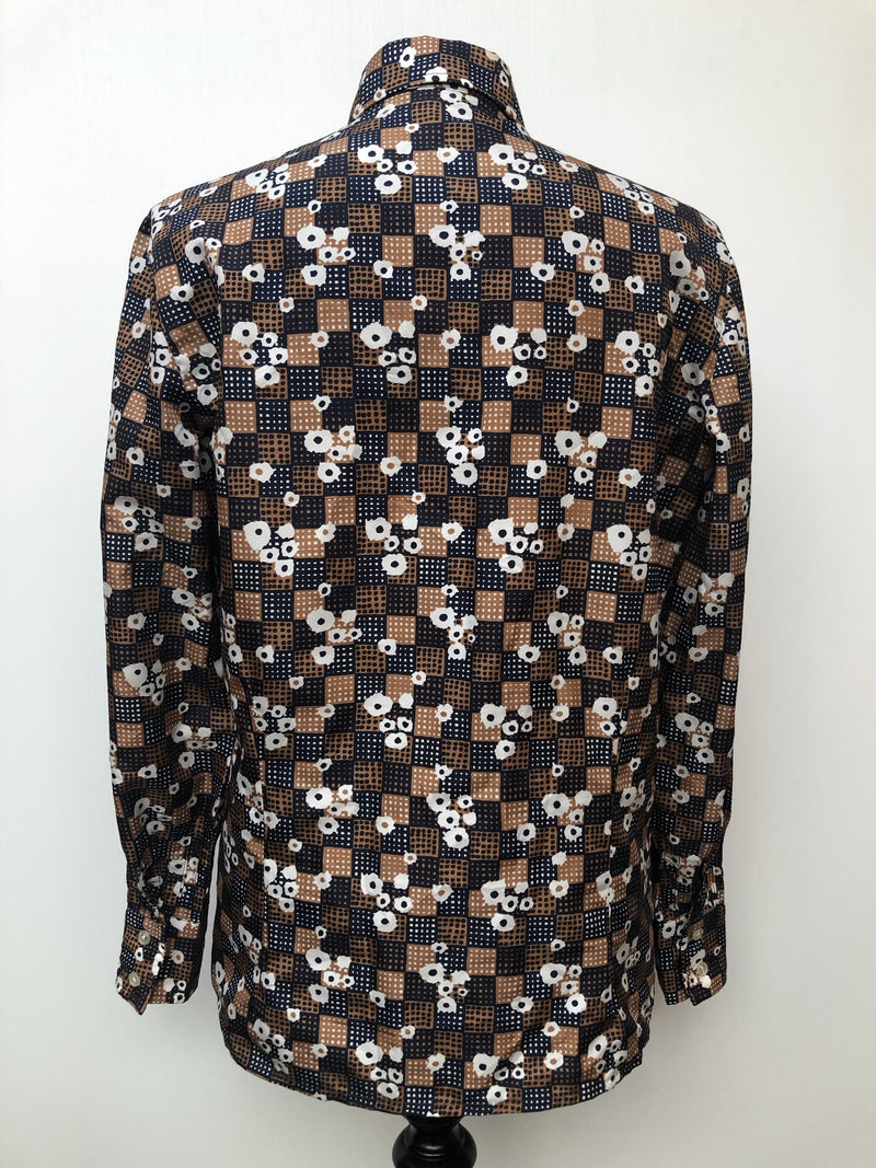 womens  vintage  Urban Village Vintage  urban village  thick  Shirt  S  retro  printed  print  long sleeves  long sleeve  collar  brown  blue  big collar  beagle collar  70s  70  1970s  16