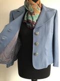 womens jacket  womens  vintage  Urban Village Vintage  urban village  polyester  MOD  Light Blue  Harella  decorative pockets  crop jacket  button up  button front  button fastening  blue  blazer jacket  Blazer  60s  60  1960s  1960  14