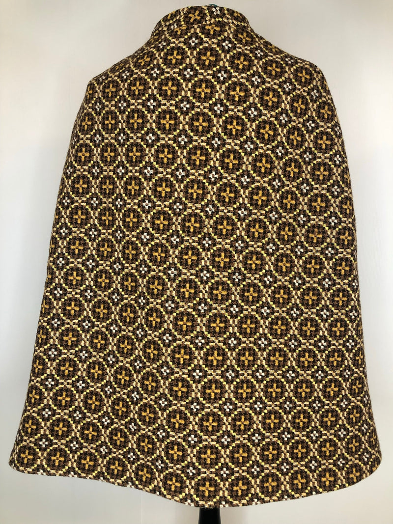 yellow  wool  womens  Welsh Woollens  welsh wool  welsh  vintage  tapestry  S  patterned  MOD  jacket  coat  brown  60s  1960s