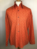 vintage  Urban Village Vintage  urban village  retro  print shirt  pattern  orange  MOD  mens  long sleeve  L  Justin  cuffs  collar  button  Beagle collar  beagle  60s  1960s