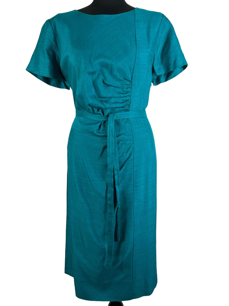 womens  Vintage Clothing Birmingham  vintage  velvet belt  UK  Turquoise  style  short sleeved  short sleeve dress  short sleeve  ruched detail  ruched  retro  party season  party dress  party  ladies  Green  fitted  fashion  evening dress  evening  dress  cocktail  clothing  clothes  back zip  60s  1960s  14