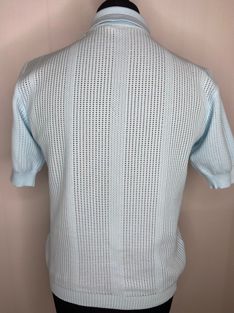 1960s Italian Three Button Long Sleeved Knitted Polo Top - Size L