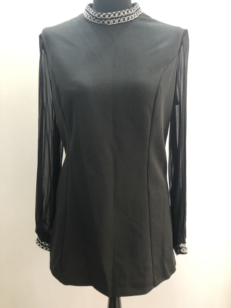 womens  vintage  Urban Village Vintage  tunic top  silver stitch  retro  mini dress  mini  micro mini  metallic stitch  high neck  dress  brown  black  70s  1970s  14