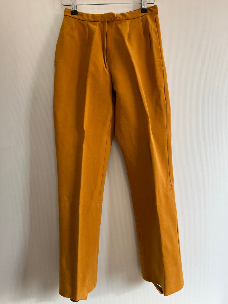 Yellow  womens  vintage  Urban Village Vintage  urban village  true vintage  trousers  Suede  stirrups  stirrup trouser  Ski-Master  ski trousers  retro  pleated leg  pants  mustard  Harris Meyer  70s  70  6  1970s