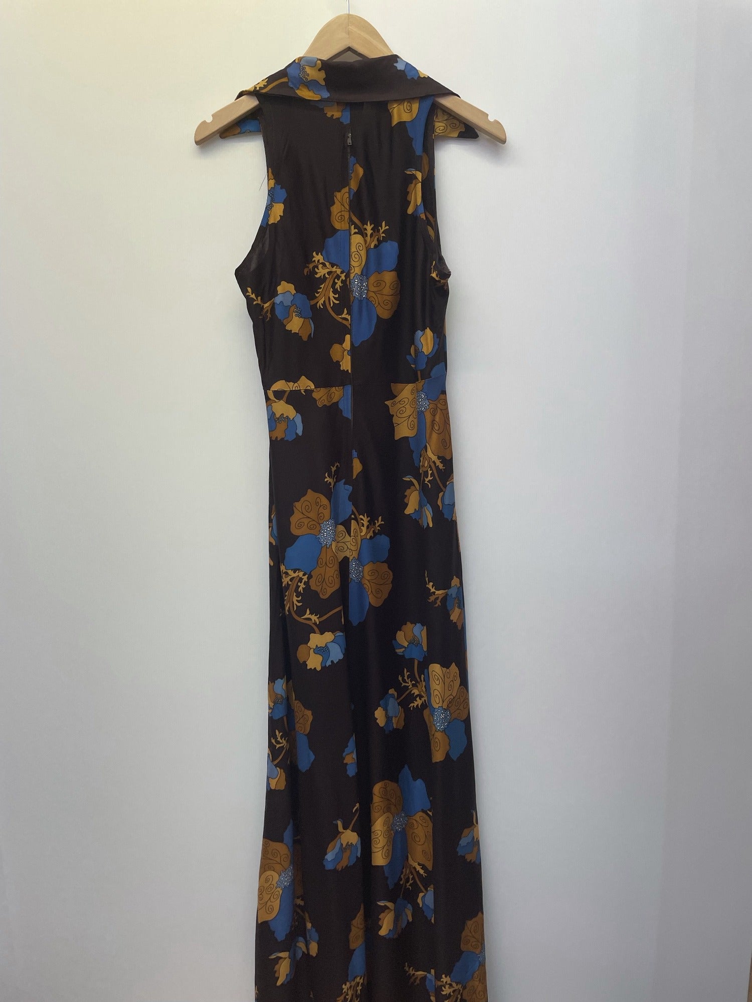 zip  womens  vintage  Urban Village Vintage  summer dress  summer  sleevless  shirt dress  printed dress  patterned dress  patterned  maxi dress  maxi  long dress  floral dress  dress  dagger collar  collared dress  collar dress  collar  brown  big collar  back zip  70s  6  1970s