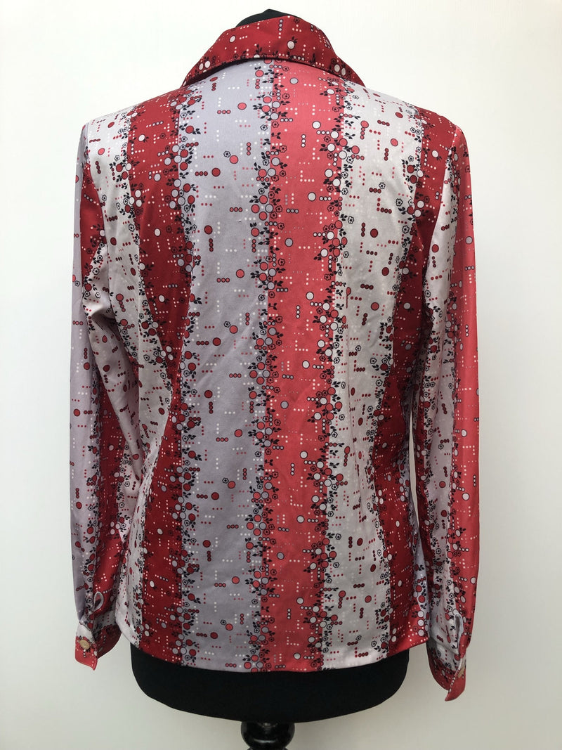womens  vintage  Urban Village Vintage  urban village  silver  Shirt  red  print  long sleeves  long sleeve  floral print  floral  dagger collar  collar  circle print  blouse  big collar  70s  70  1970s  12