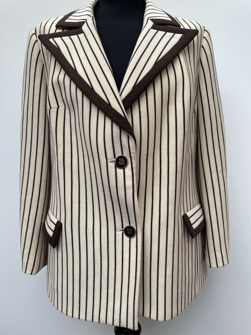 womens jacket  womens coat  womens  vintage  Urban Village Vintage  urban village  stripey  Stripes  striped  retro  lapels  Jacket  disco  decorative buttons  collar  coat  button down  button  brown  blazer jacket  Blazer  big collar  70s  1970s  10