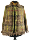 Vintage 1970s Mohair Wool Short Check Cape in Green - Size S