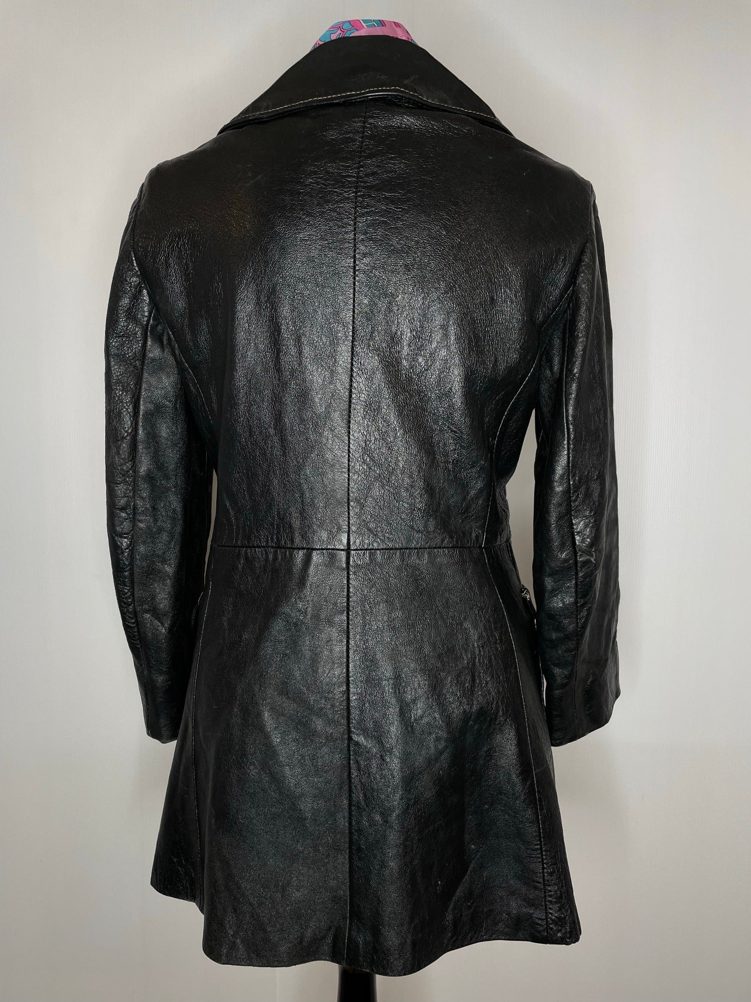 womens jacket  womens coat  womens  vintage  urban village  soft leather  small  pockets  Leather Jacket  Leather  large collar  Jacket  button down  button  Black Leather  Black Jacket  black  Belted waist  belted jacket  8  70s  70  1970s