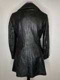 womens jacket  womens coat  womens  vintage  urban village  soft leather  small  pockets  Leather Jacket  Leather  large collar  Jacket  button down  button  Black Leather  Black Jacket  black  Belted waist  belted jacket  8  70s  70  1970s