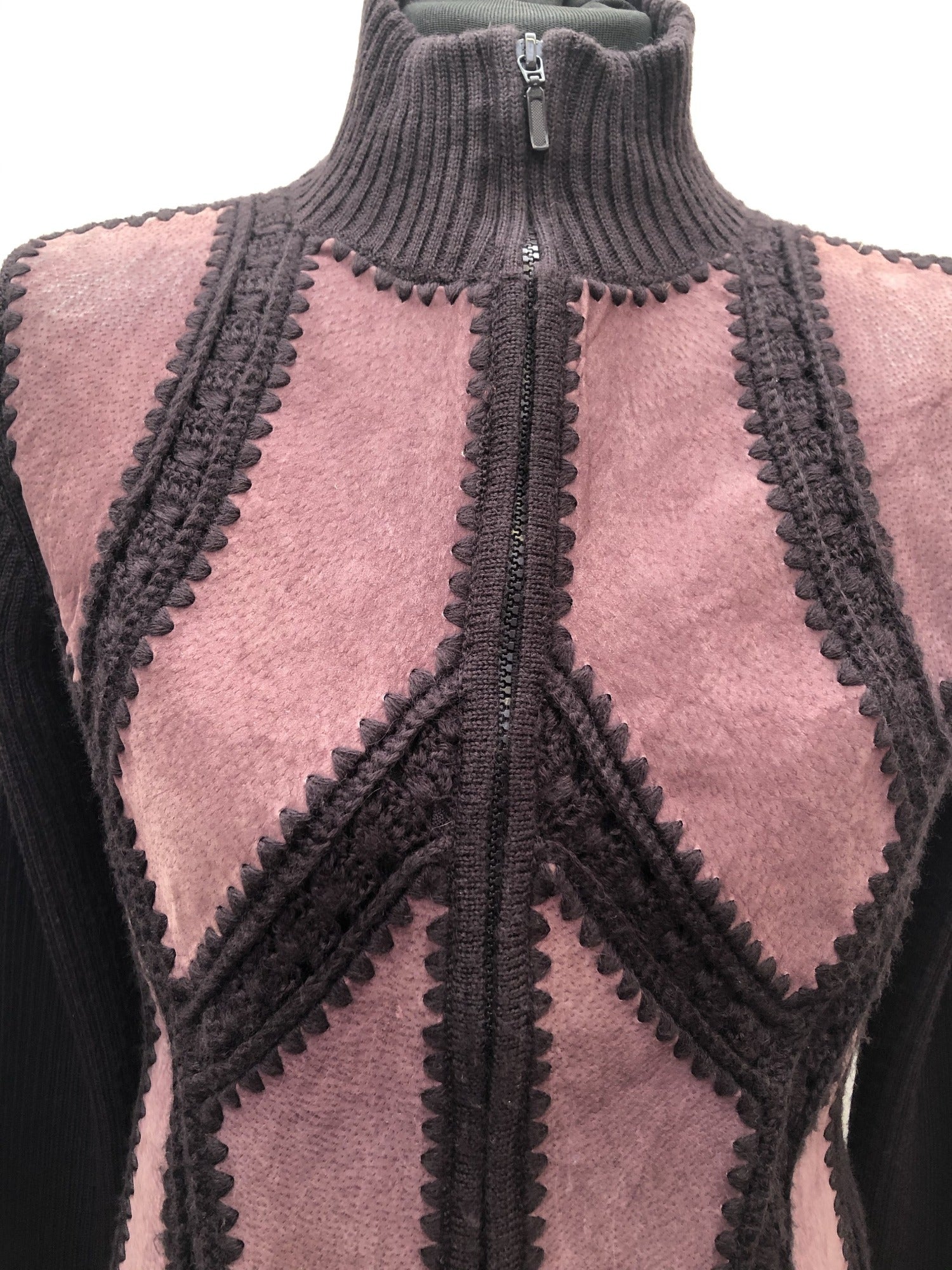 womens  vintage  Urban Village Vintage  Suede  purple  patchwork  knitted  jacket  Hepburn  deep purple  collar  cardigan  cardi  70  1970s  10