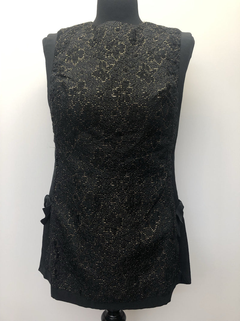 zip  womens top  womens  waist belt  vintage  vest  Urban Village Vintage  urban village  tunic  tops  top  metallic stitch  metallic  gold metallic  Frank Usher  disco  black  back zip  70s  1970s  10