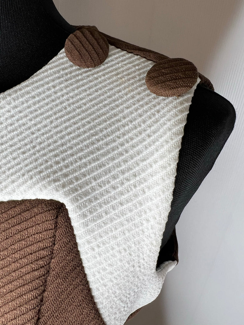 Vintage 1960s Button Detail Mini Mod Dress in Brown and White by Horrockses Fashions - Size UK 12