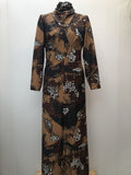 zip  womens  vintage  Urban Village Vintage  urban village  maxi dress  lurex  long length dress  glitter  floral dress  dress  brown  back zip  70s  1970s  14