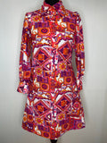 1960s Psychedelic Beagle Collar Psychedelic Mini Dress - UK 10