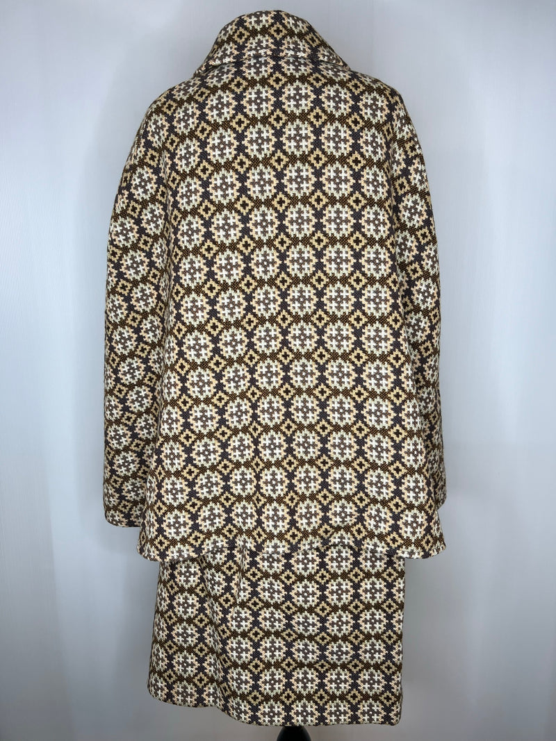 zip  womens  Welsh Woollens  Welsh Woolens  welsh wool  welsh  vintage  Urban Village Vintage  urban village  two piece  tapestry design  tapestry  suit  Skirts  skirt  Rounded collar  retro  reseta  patterned  pattern  MOD  midi skirt  midi dress  midi  dark brown  collar  cape  button front  brown  60s  1960s