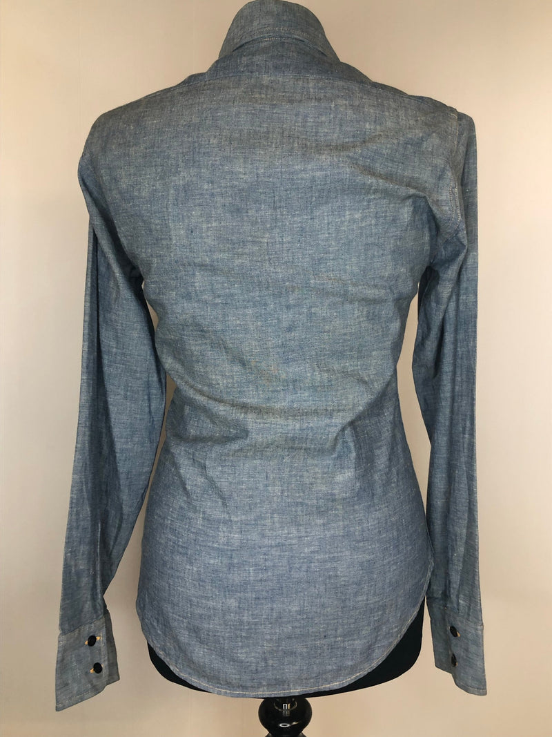 womens shirt  womens  western shirt  western  vintage  Urban Village Vintage  urban village  top  sleeve  shirt sleeve  shirt  pre-shrunk shirt  orange tab  long sleeves  long sleeve  levis  dagger collar  collar  button down  button