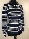 womens  white  vintage  top  striped  retro  long sleeved  Blue  blouse  70s  1970s  12