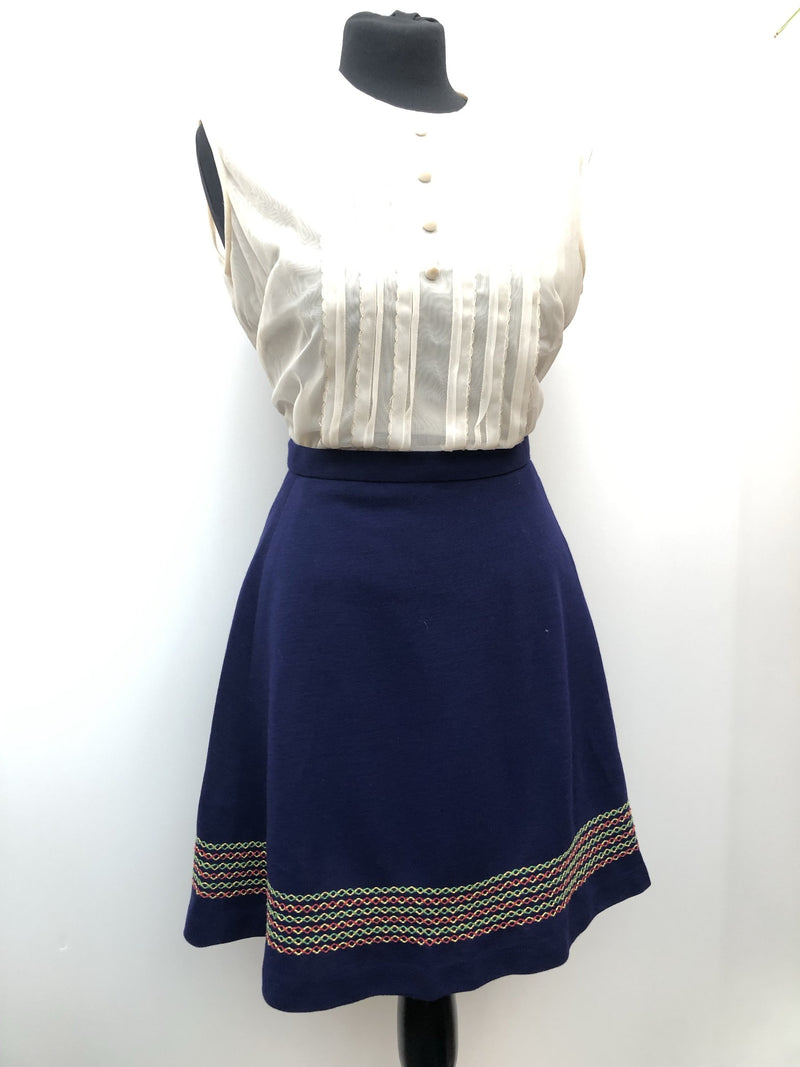 womens  vintage  Urban Village Vintage  urban village  stitch detailing  Skirts  skirt  high waisted  Embroidered  blue  8  70s  1970s