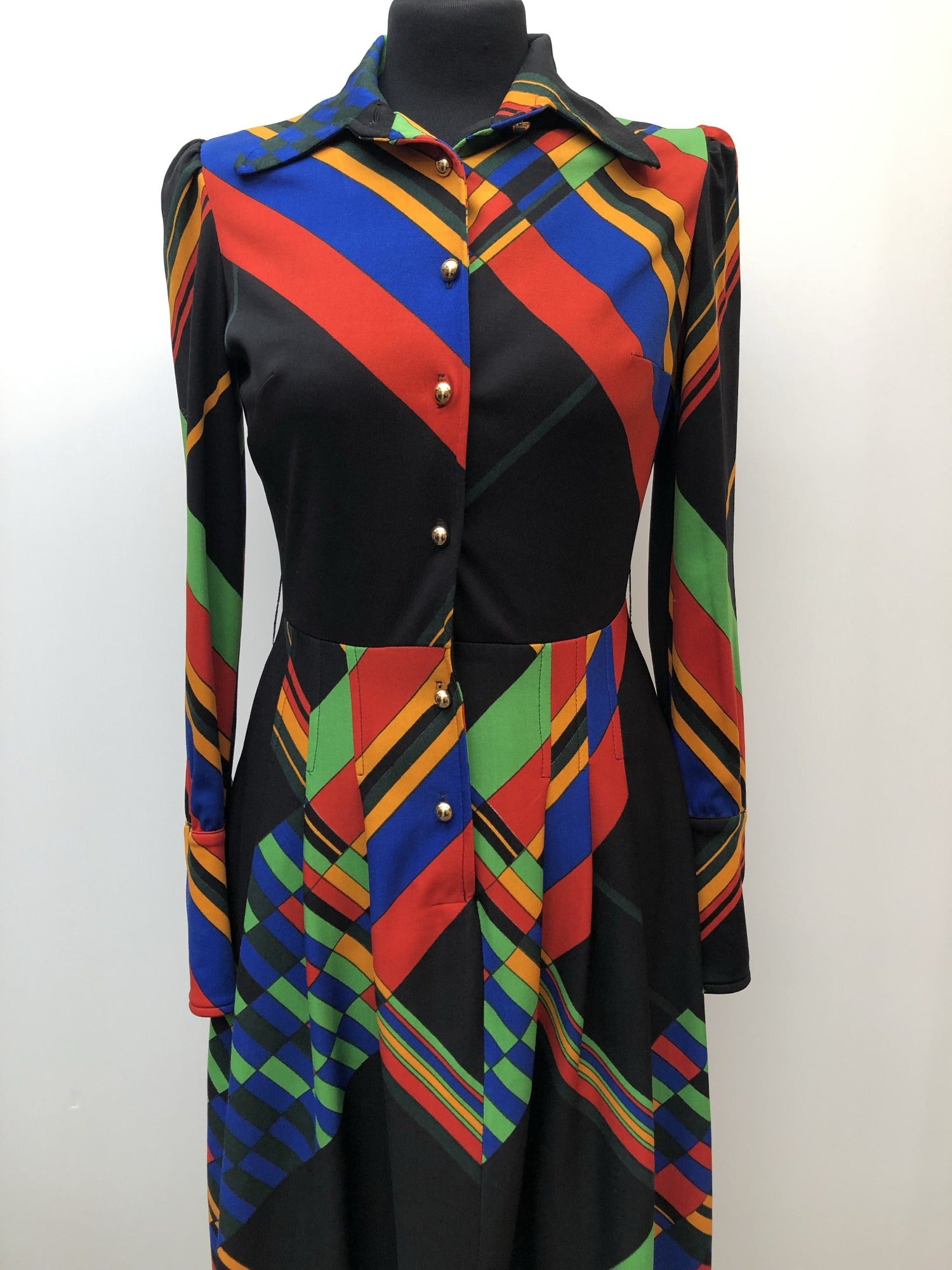 zip back  zip  womens  vintage  Urban Village Vintage  urban village  straps  sheer  retro  multi  maxi dress  maxi  long sleeves  long sleeve  hippie  high neck  dress  black  70s  1970s  12