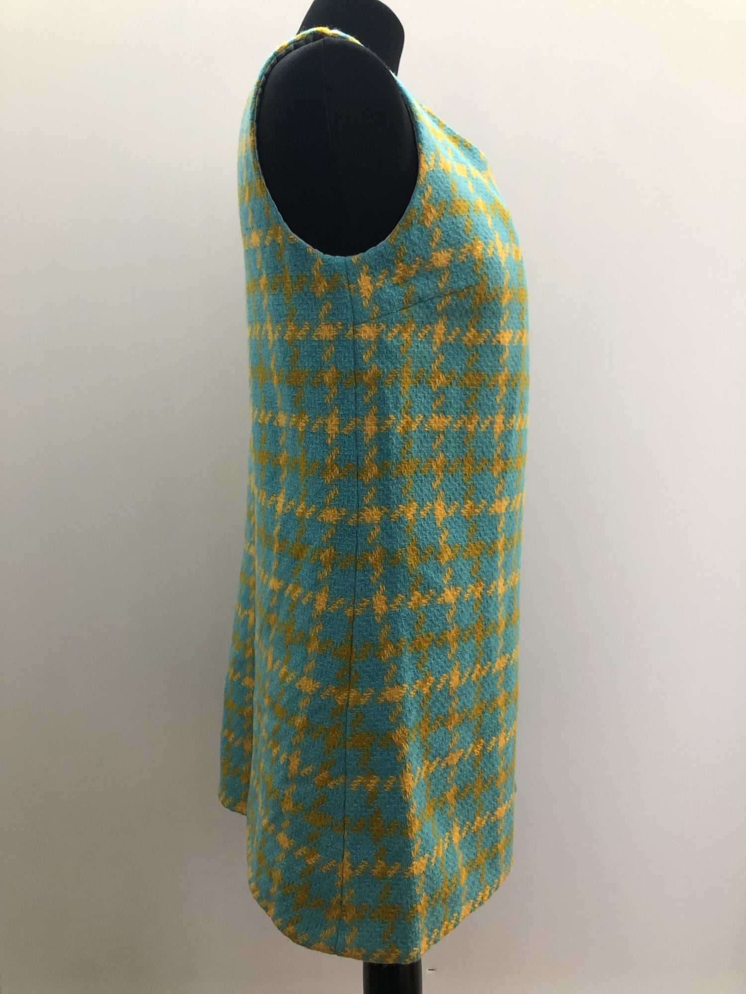 womens  vintage  Urban Village Vintage  urban village  side button fastening  retro  patterned dress  MOD  large gingham check  gingham check  Gingham  dress  blue  60s  1960s  12