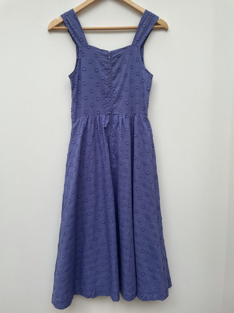 zip back  zip  womens  vintage  Urban Village Vintage  urban village  summer dress  summer  sleeveless  shoulder straps  retro  patterned dress  midi dress  midi  embroidery detail  Embroidered  dresses  dress  cornflower blue  circle  brown  70s  6  1970s