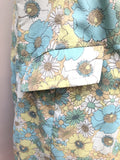 womens  vintage  Urban Village Vintage  ruched sleeve  MOD  long sleeve  green  floral  coat  button  blue  bell sleeve  60s  1960s  12