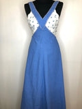 womens  vintage  Urban Village Vintage  tie back belt  retro  print dress  print  maxi  dress  crochet detail  boho  blue  70s  70  6  1970s