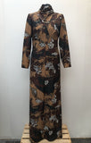 zip  womens  vintage  Urban Village Vintage  urban village  maxi dress  lurex  long length dress  glitter  floral dress  dress  brown  back zip  70s  1970s  14