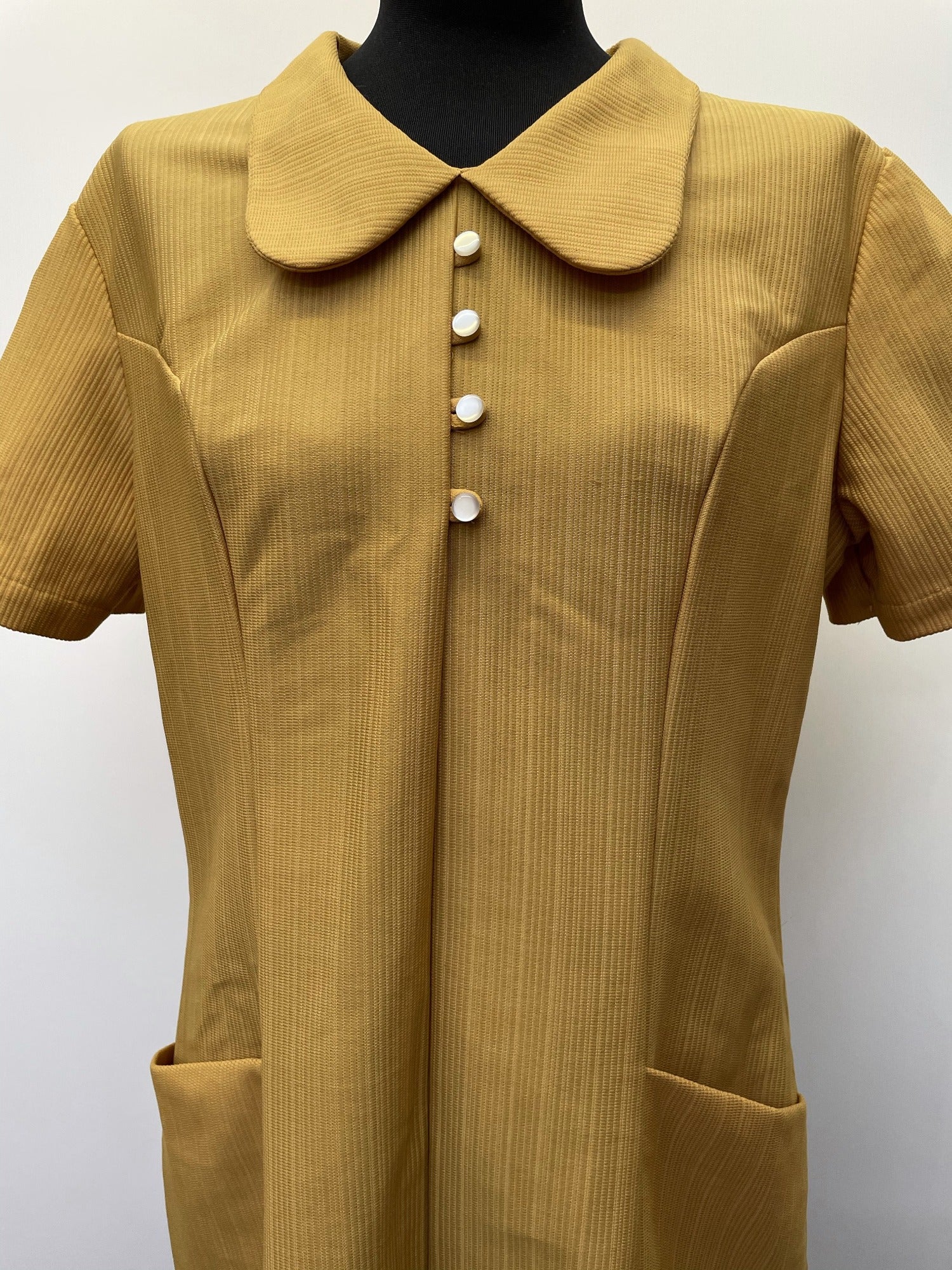 zip  Yellow  womens  vintage  Urban Village Vintage  urban village  summer dress  retro  red  pockets  Peter Pan collar  mustard  MOD  midi dress  midi  long dress  high neck  dress  decorative buttons  collared dress  collar dress  collar  button down  button  big collar  back zip  60s  1960s  14  12