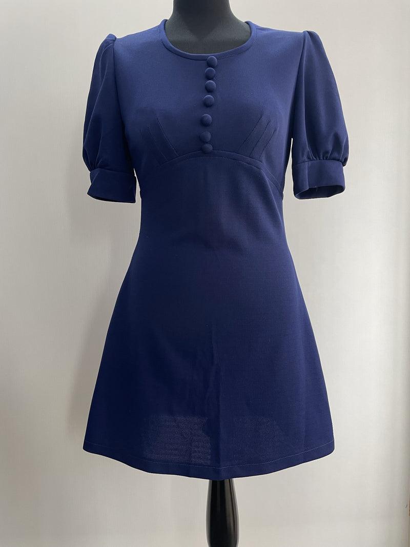 zip back  womens  vintage  Urban Village Vintage  short dress  scooter dress  scooter  puff shoulder  modette  MOD  mini dress  micro mini  dress  dolly dress  dolly  blue  A-line  8  60s  1960s