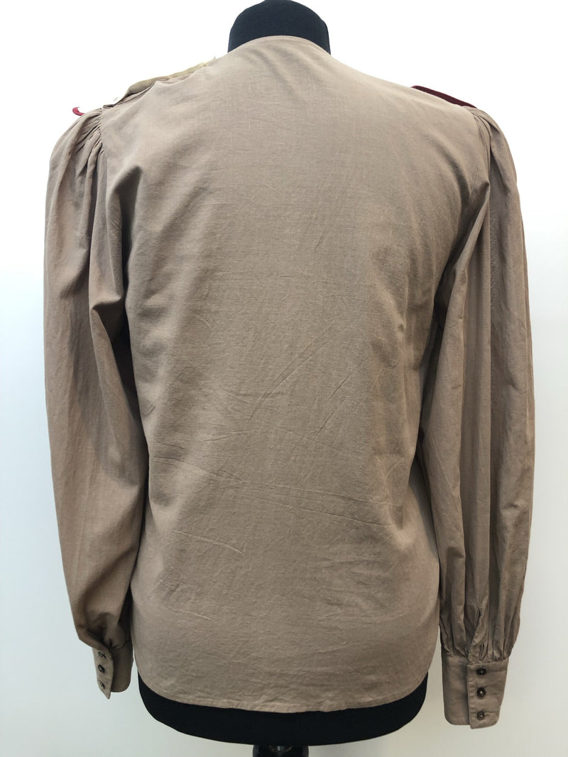 womens shirt  womens  vintage  Urban Village Vintage  urban village  trim detail  summer  striped  sleeve  shirt sleeve  ruffles  ruffle front  ruffle  pattern  long sleeves  brown  blouse  8