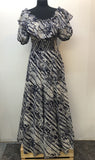 womens  white  vintage  Urban Village Vintage  urban village  summer dress  stripe  ruffle  patterned  off shoulder  maxi dress  hippie  folk  floral dress  floral  dress  boho  bohemian  blue  balloon sleeves  70s  70  1970s  12