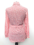 workwear  womens shirt  womens  white  waist belt  vintage  Urban Village Vintage  urban village  summer blouse  summer  sleeve  shirt sleeve  Red  long sleeves  long sleeve  dagger collar  crescent print  circle print  button  blouse  70s  1970s
