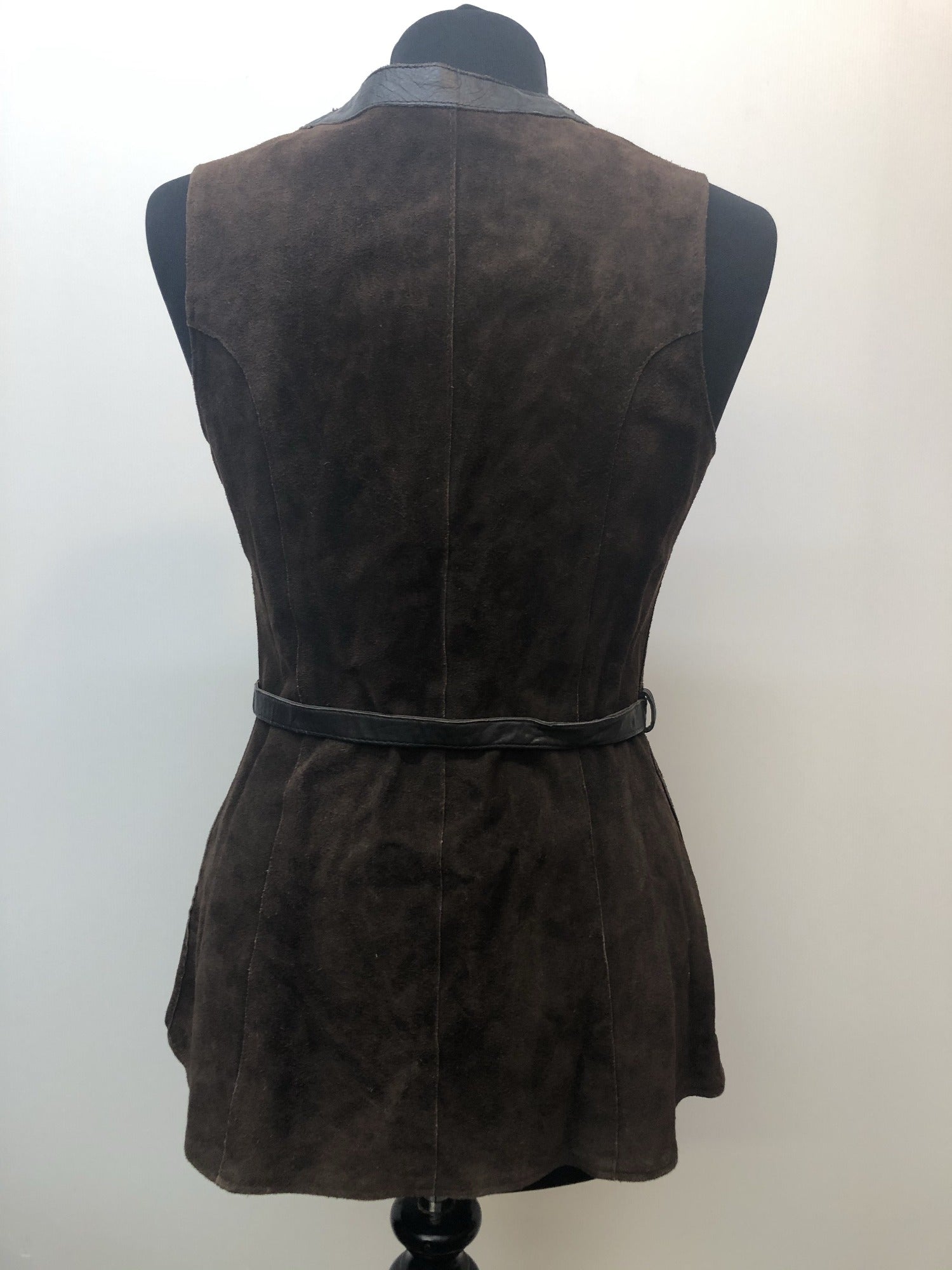 womens jacket  womens coat  womens  waistcoat  vintage  vest  Urban Village Vintage  summer  Suede Jacket  Suede  Leather trim  Jacket  dark brown  button fastening  brown  8  70  1970s