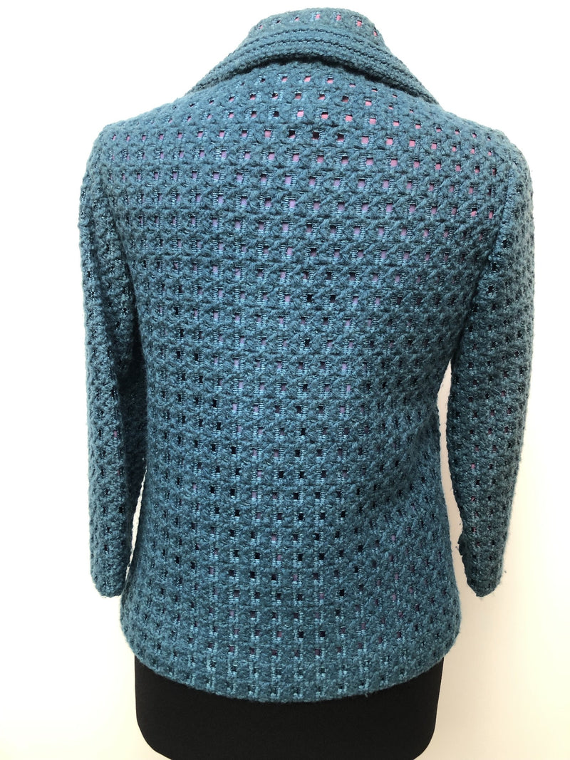 womens  vintage  Urban Village Vintage  urban village  patterned  pattern  Long sleeved top  long sleeve  lined  knitwear  knitted  knit  Jacket  Hardy Amies Boutique  collar  button down  blue  60s  1960s  10
