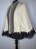wool  vintage  Urban Village Vintage  tassle  poncho  navajo  medium  m  icelandic  fringed  fringe  cream  capelet  cape  brown  boho  70s  1970s