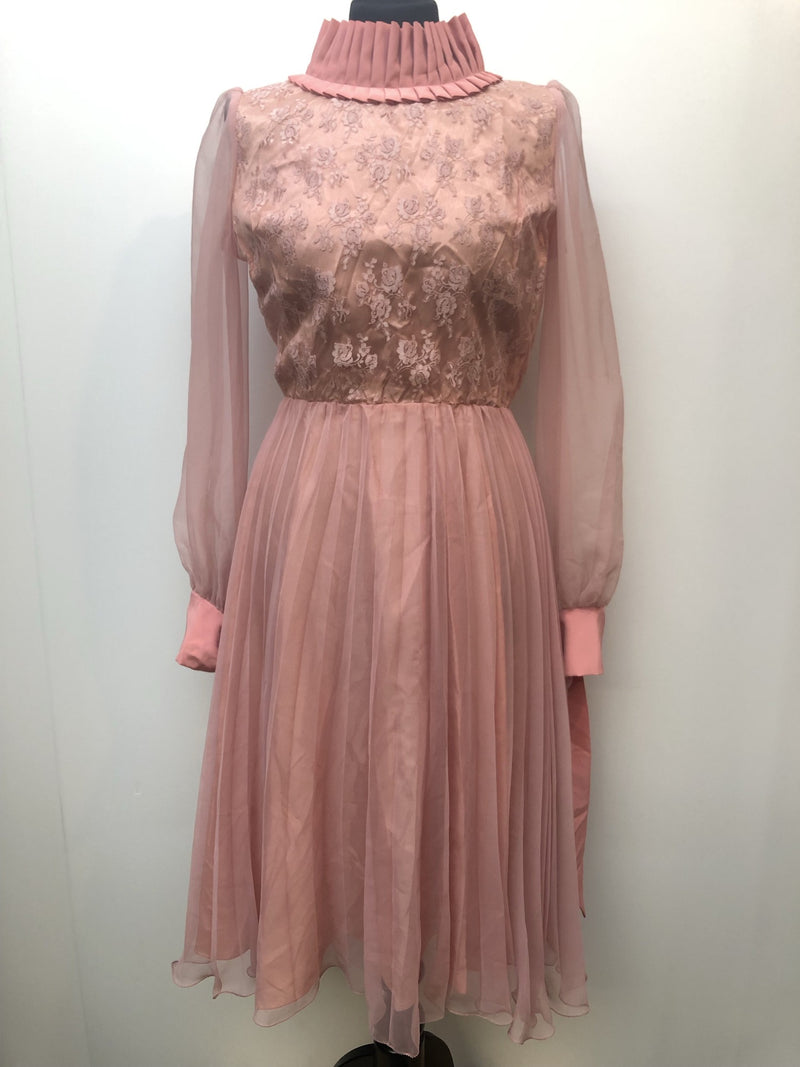 zip  womens  vintage  Urban Village Vintage  urban village  tie cuffs  retro  pleated collar  occasion dress  MOD  midi dress  midi  lace  evening dress  dresses  dress  button detailing  balloon sleeves  back zip  70s  1970s