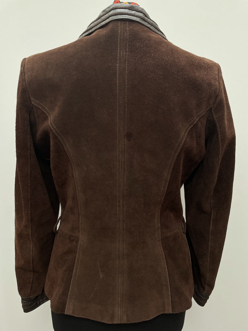 womens  vintage  Urban Village Vintage  urban village  Suede Jacket  Suede  stitch detailing  stitch detail  soft leather  long sleeve  lining  Leather  highway  dress  collar  brown leather  brown  blazer jacket  Blazer  big collar  70s  1970s  12